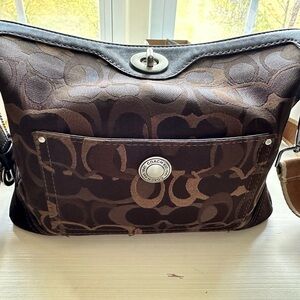 Coach Dark Brown and Black Signature Shoulder Bag